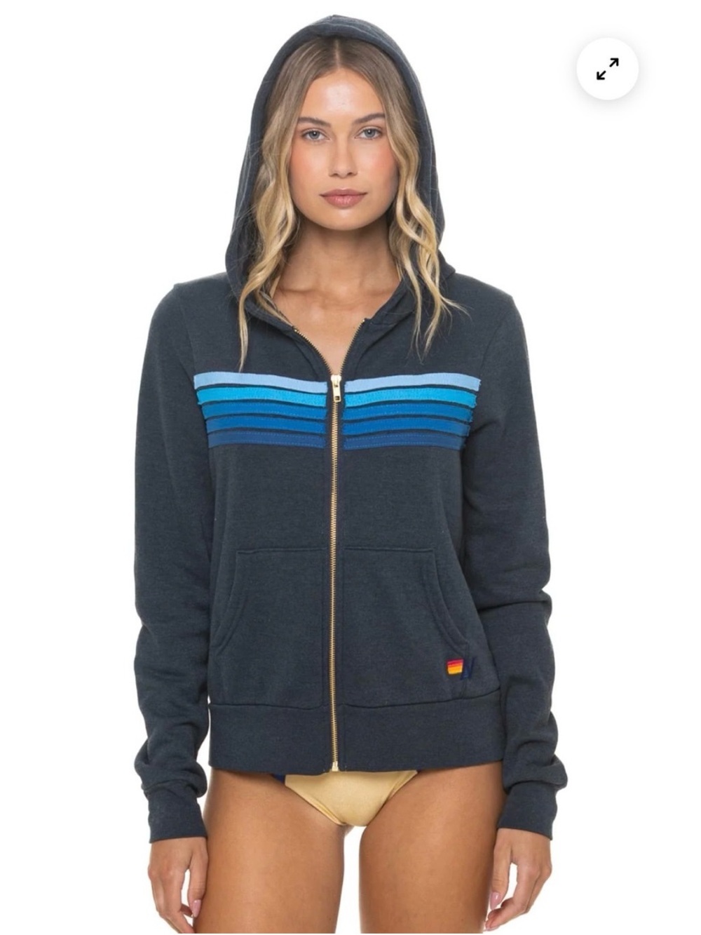 Aviator Nation 5 Stripe Hoodie Sweatshirt, Blue, Size XS